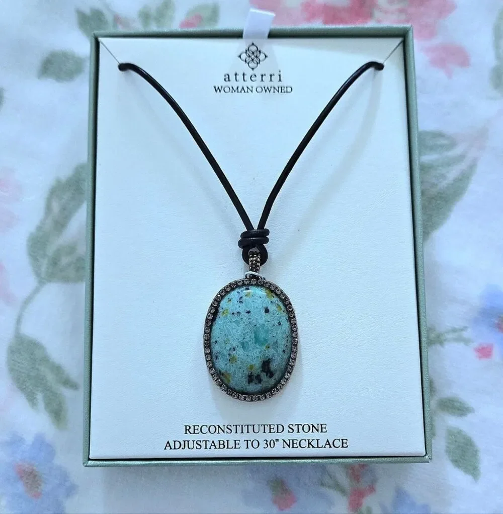 Atterri🛬 Reconstituted Stone on a Black🖤 Waxed Cord Necklace - NIB